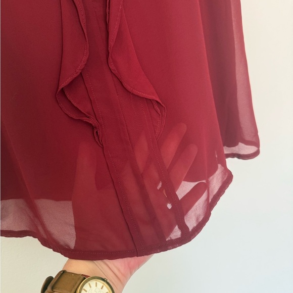 Ann Taylor Brick Red Keyhole Ruffle Blouse - Picture 6 of 8